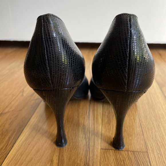 Giorgio Armani Vero Cuoio Black Leather Reptile Pumps Heel Shoes Italy - Picture 8 of 11